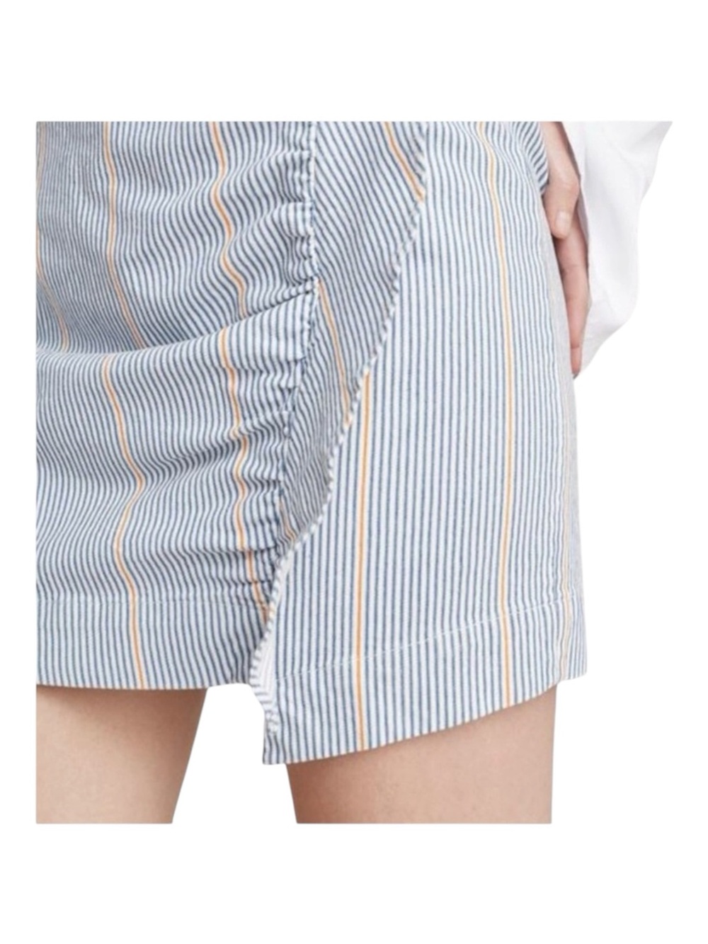 new 3x1 ᯾ Jane Ruffle Stretch Denim Mini Skirt ᯾ Blue Ticking Stripe ᯾ XS ᯾ Chic - Picture 6 of 16